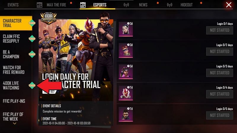 Under esports, click on this option to claim the rewards (Image via Free Fire)