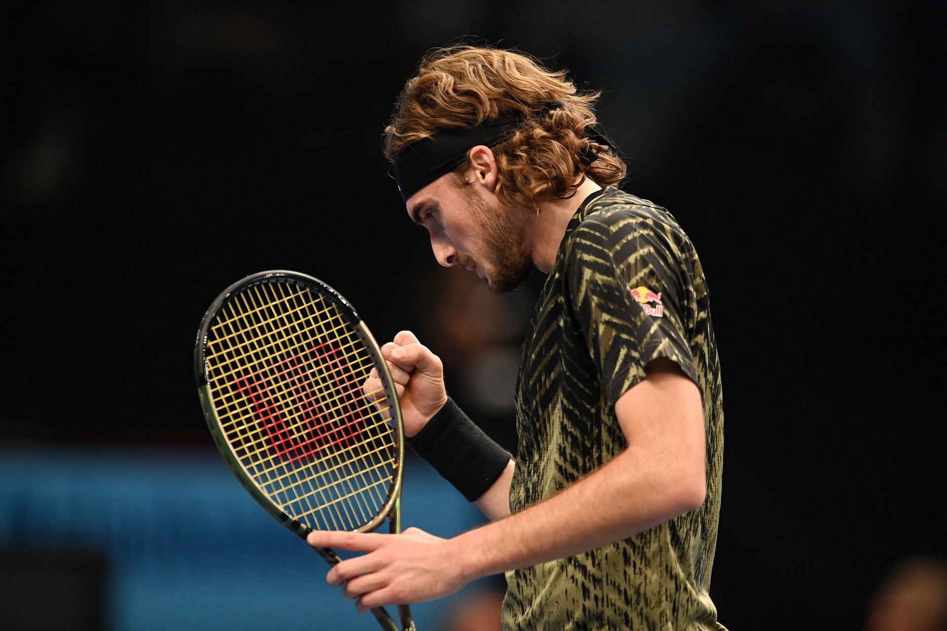 Stefanos Tsitsipas celebrates a point during his first-round match at the Erste Bank Open