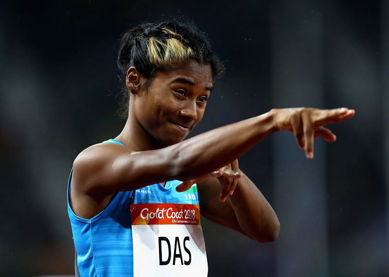 Hima Das in action at the Commonwealth Games 2018