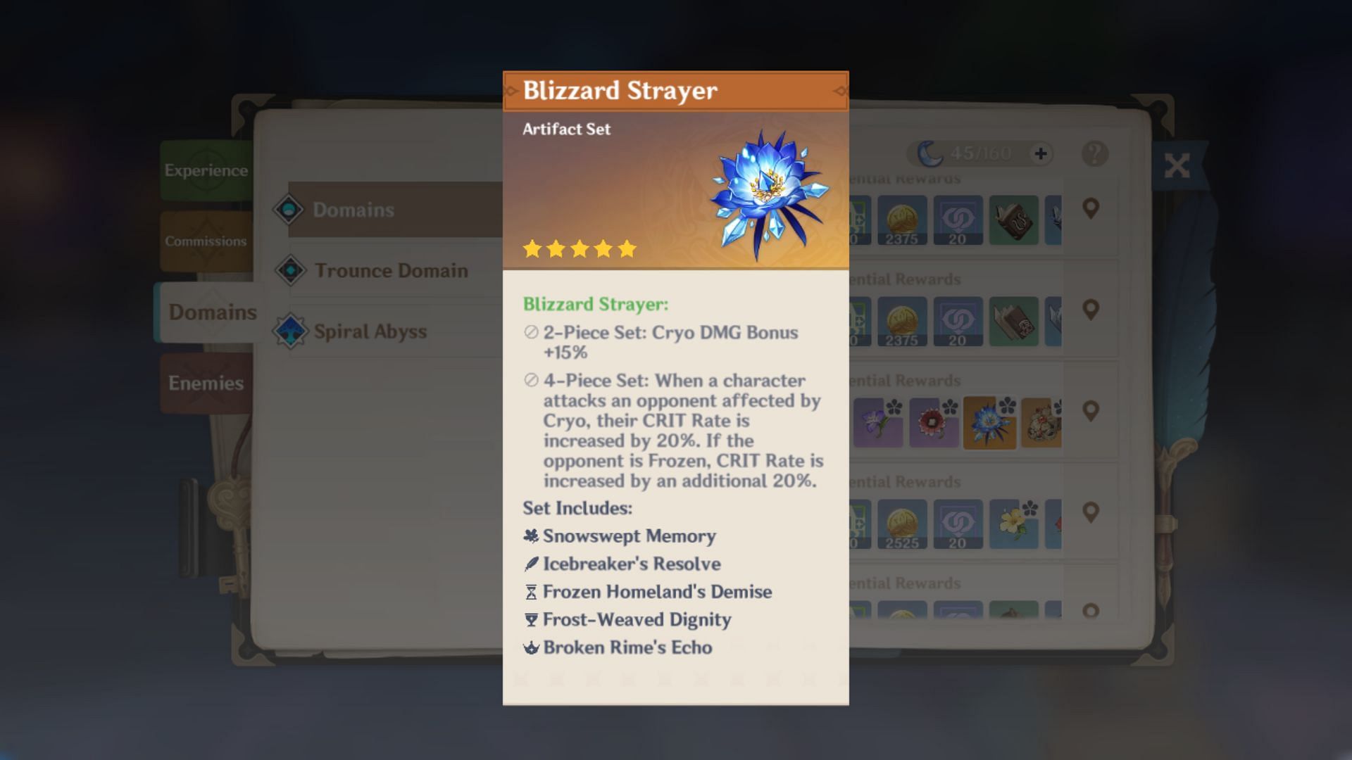Blizzard Strayer artifact set (Image via Genshin Impact)