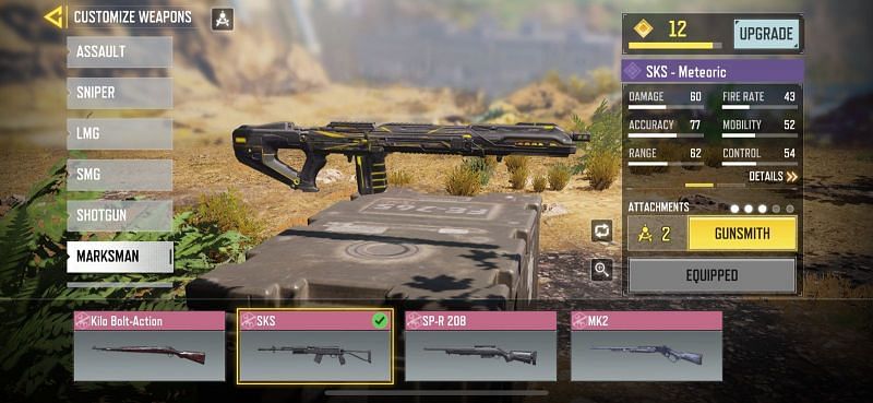 The stats of the base version of the SKS Meteoric in Season 8 (Image via COD Mobile)
