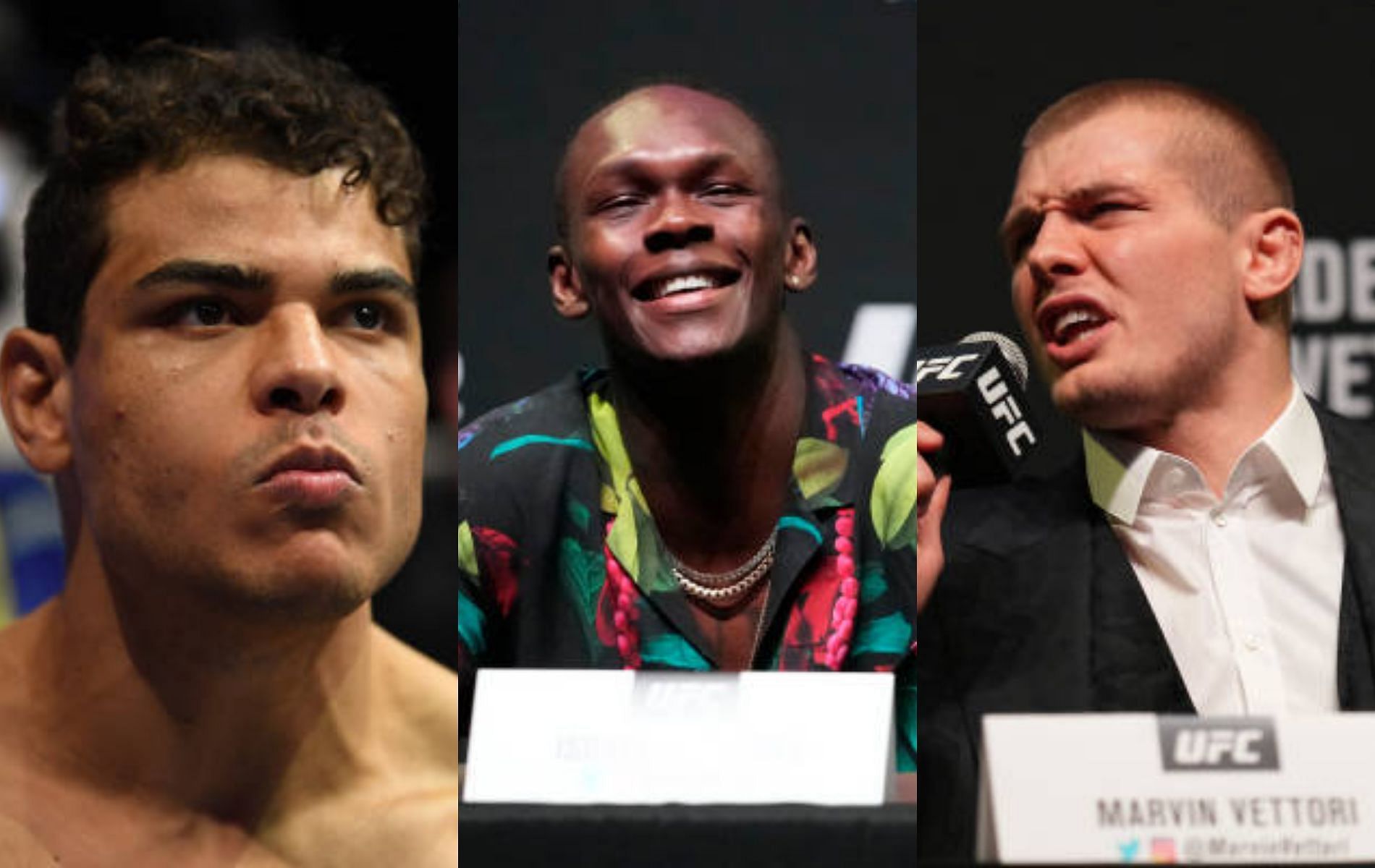 Paulo Costa (left); Israel Adesanya (center); Marvin Vettori (right).