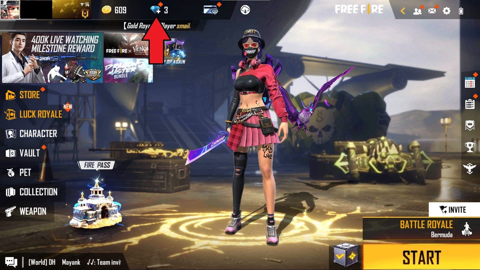 The first thing that players need to do is click on this icon (Image via Free Fire)