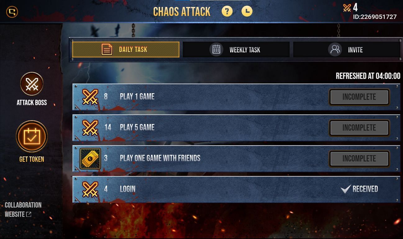 The multiple daily tasks refresh at 4:00 daily (Image via Free Fire)