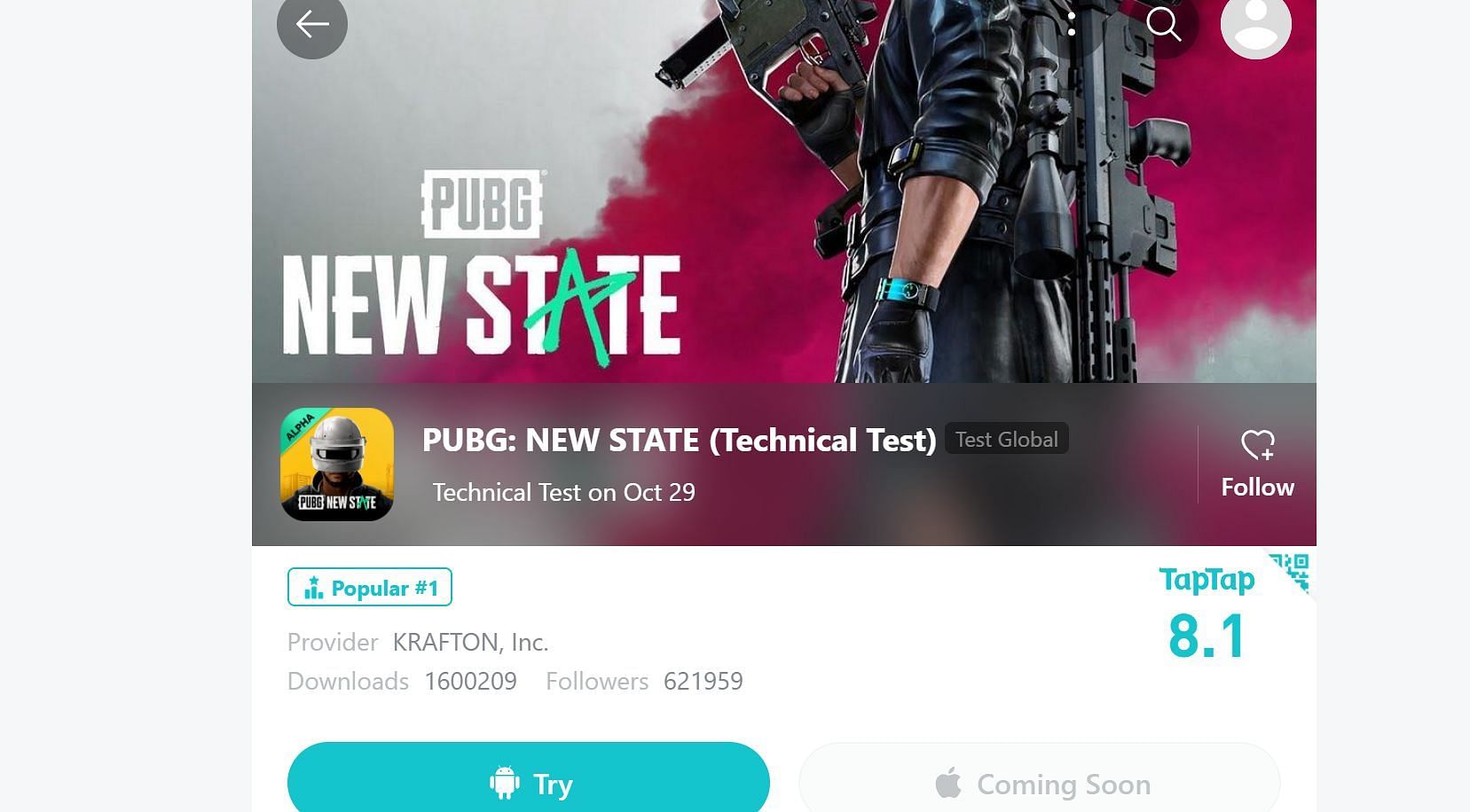 A snippet from TapTap&#039;s page about PUBG New State&#039;s Technical Test (Image via TapTap)