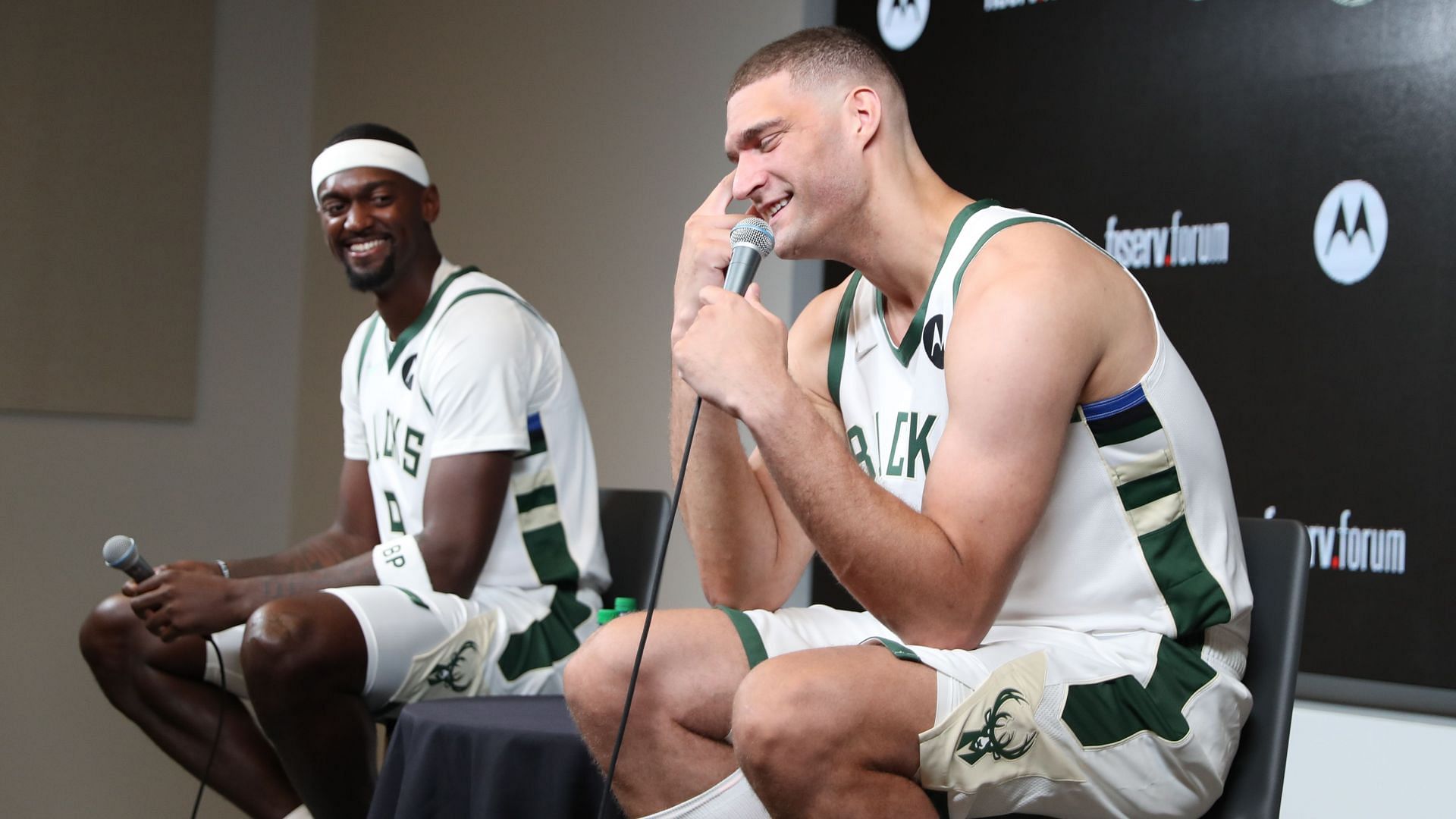Bobby Portis and Brook Lopez at the Milwaukee Bucks Media Day [Source: NBA]