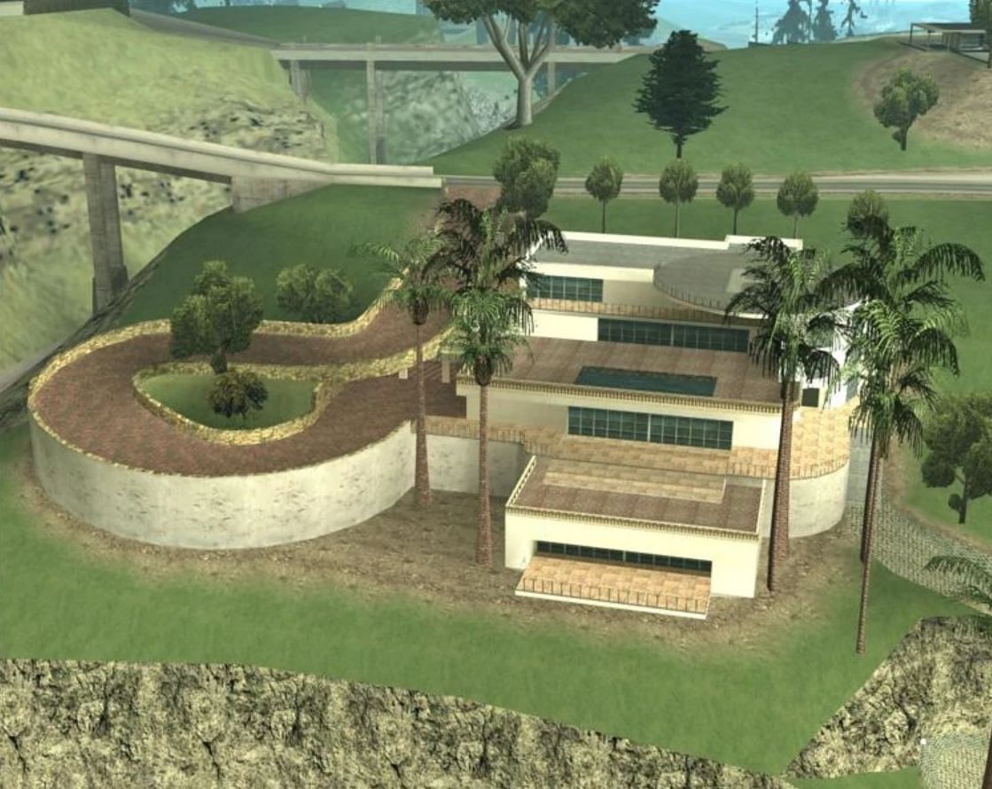 Madd Dogg&#039;s Crib, as seen from a distance (Image via Rockstar Games)