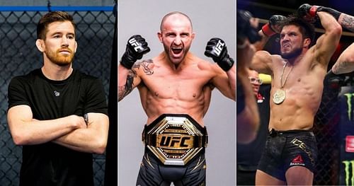 Cory Sandhagen (left), Alexander Volkanovski (middle) and Henry Cejudo (right) [Image credits: @enterthesandman135 and @alexvolkanovski on Instagram]