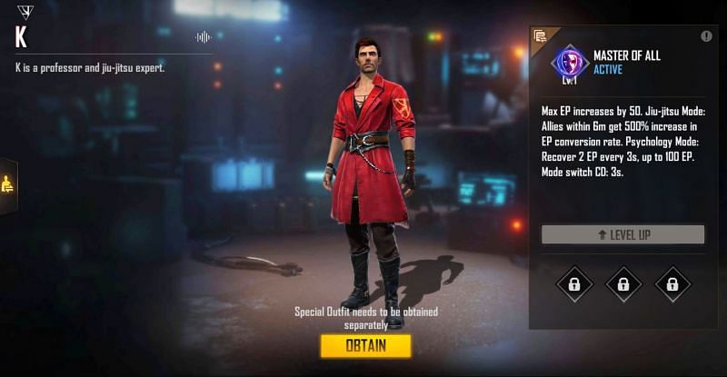 K&#039;s ability has two different modes (Image via Free Fire)