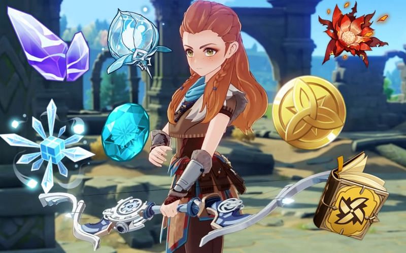 Genshin Impact&#039;s Aloy with her needed materials (Image via miHoYo)