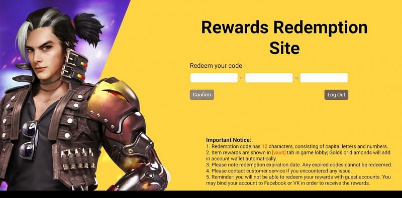The only website through which the redeem code can be used (Image via Free Fire)