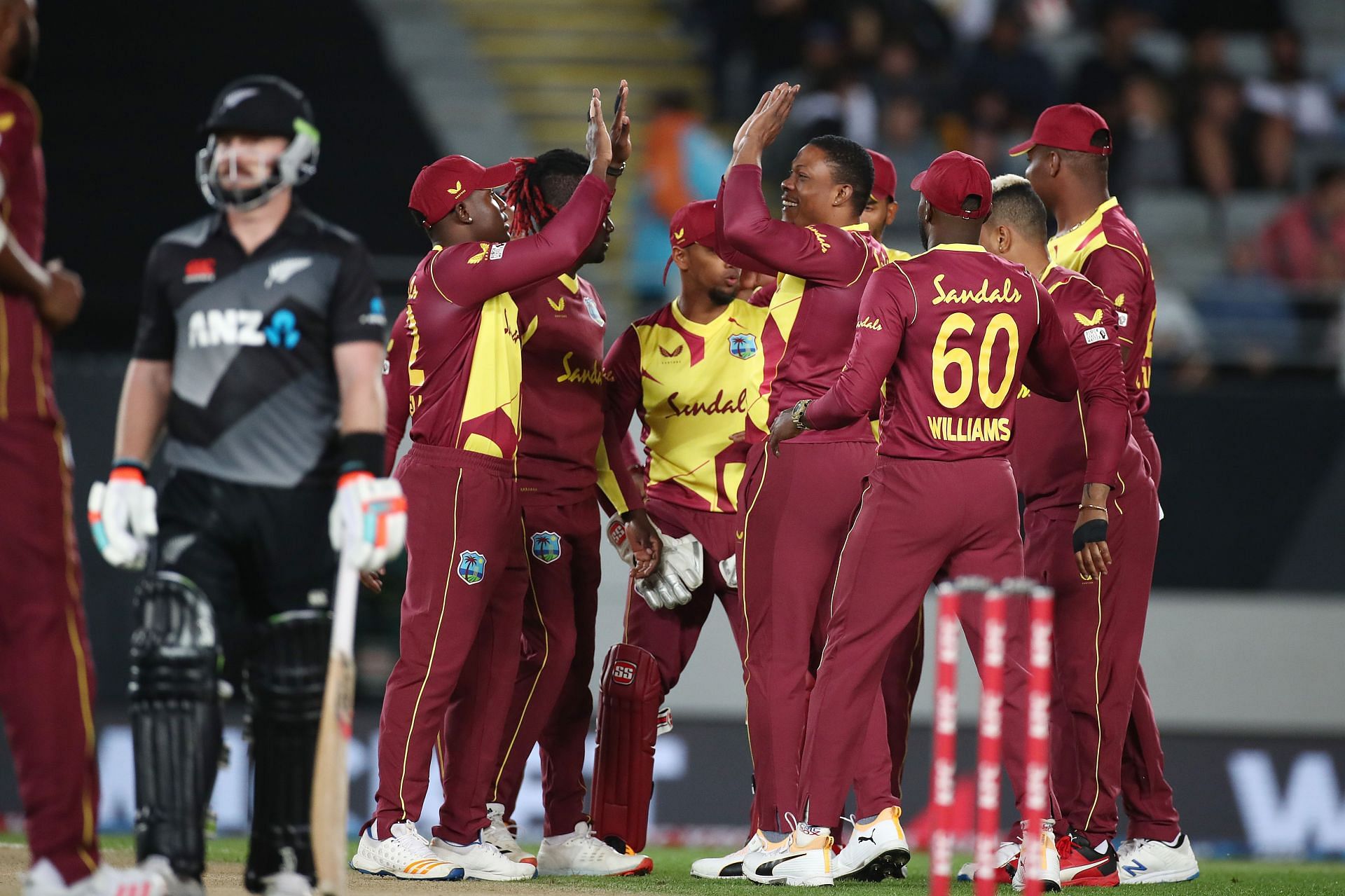 West Indies team during a T20I against New Zealand. Pic: Getty Images