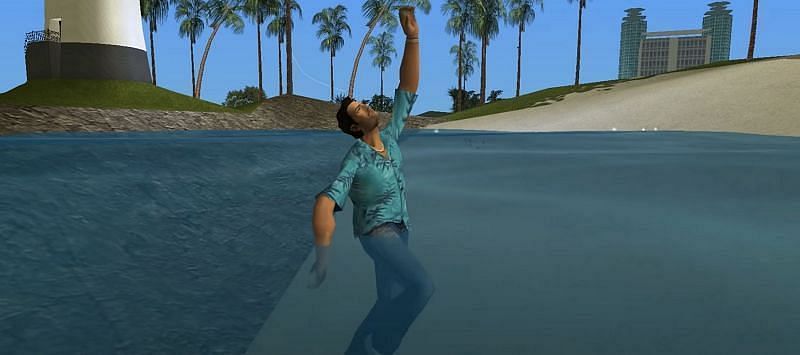 Tommy Vercetti can&#039;t swim (Image via Rockstar Games)