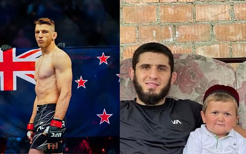 Dan Hooker (left), Islam Makhachev (center) with Hasbulla Magomedov (far right)