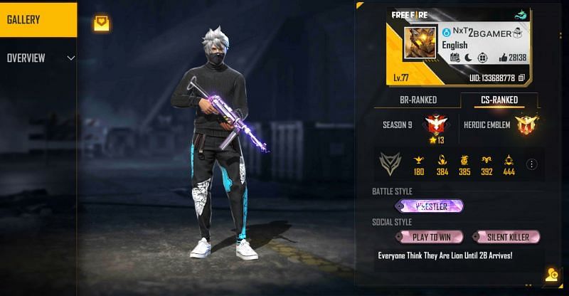 2B Gamer&#039;s ID in Free Fire (Image via Free Fire)