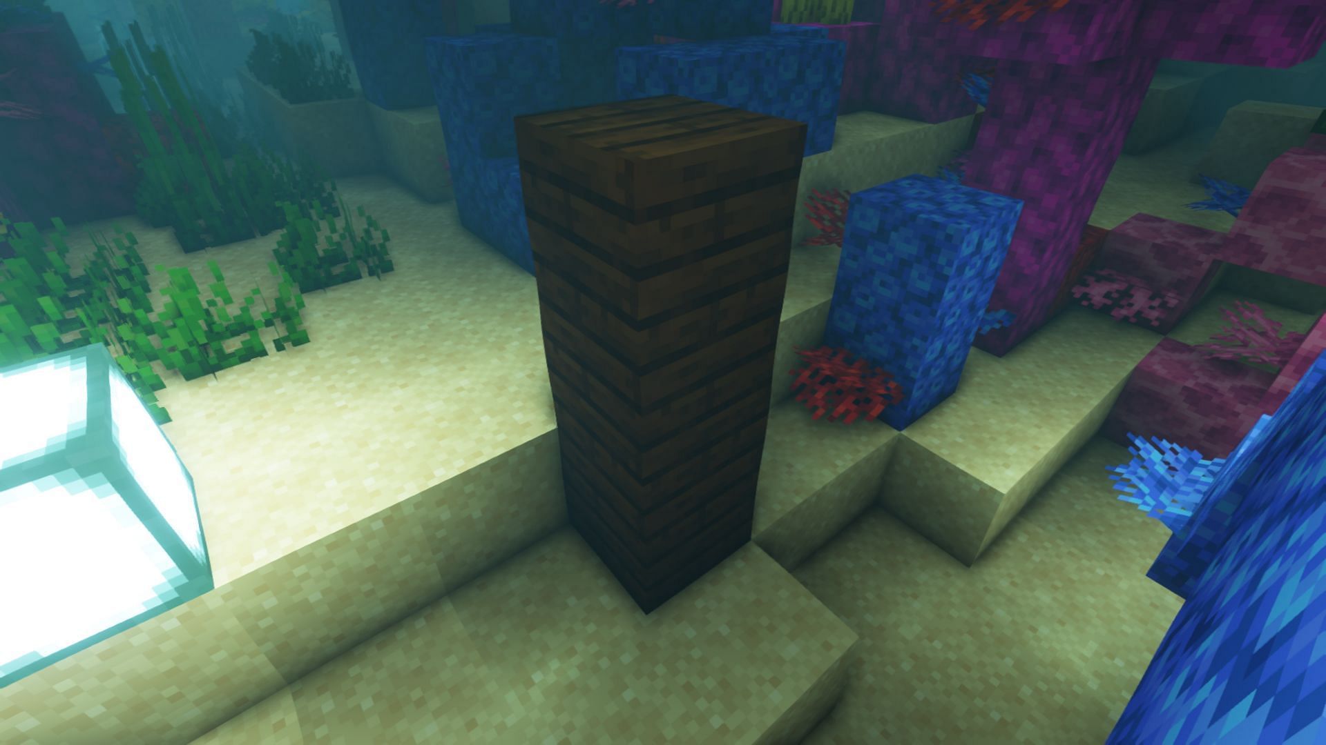 Bloques de roble oscuro en un arrecife de coral (Imagen a través de Minecraft)