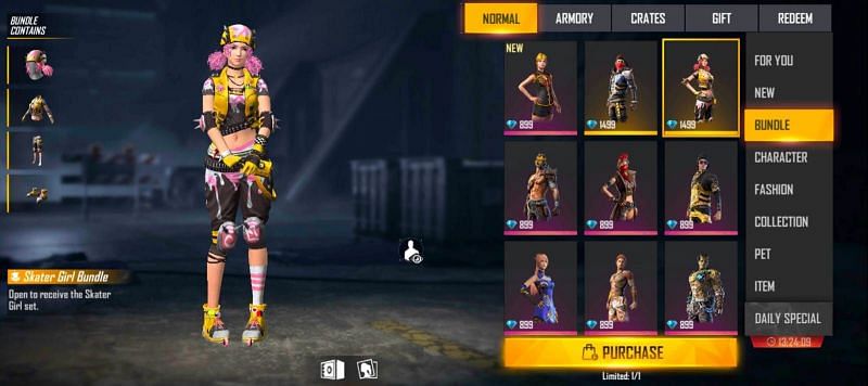 Skater Girl bundle (Image via Free Fire)