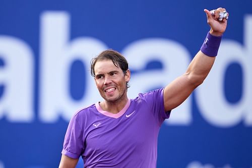 Rafael Nadal celebrates at the 2021 Barcelona Open Banc Sabadell