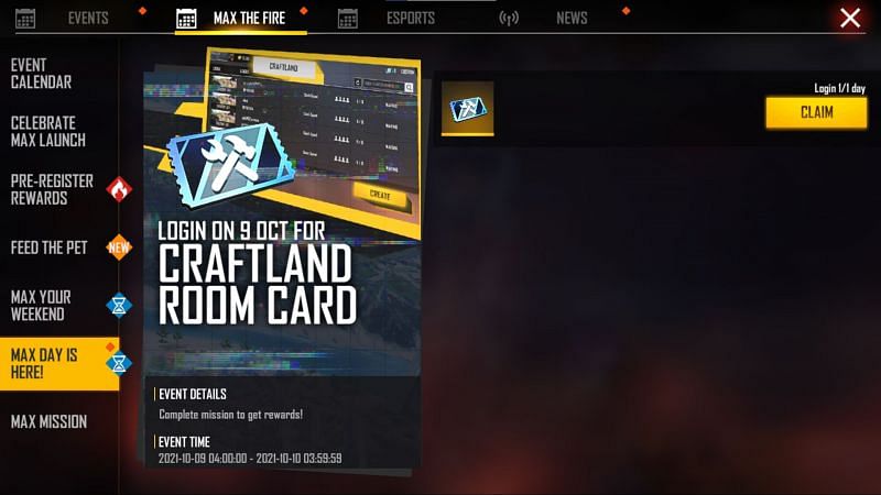 Players can get the Craftland Room Card this way (Image via Free Fire)