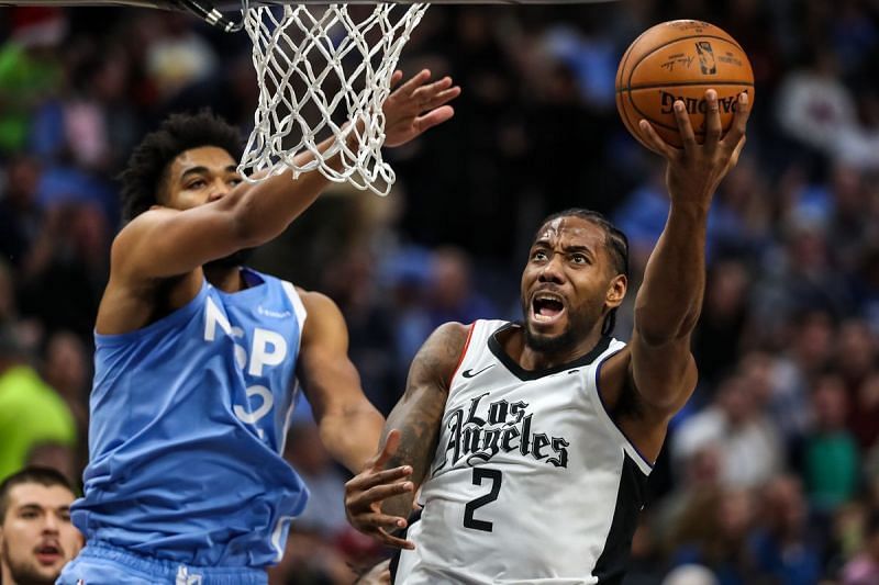 Kawhi Leonard of the LA Clippers against Minnesota Timberwolves&#039; Karl-Anthony Towns [Source: USA Today]