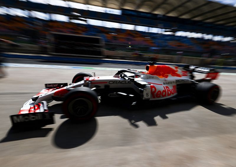 Max Verstappen in the Pitlane during practice ahead of the 2021 Turkish Grand Prix . (Photo by Mark Thompson/Getty Images)