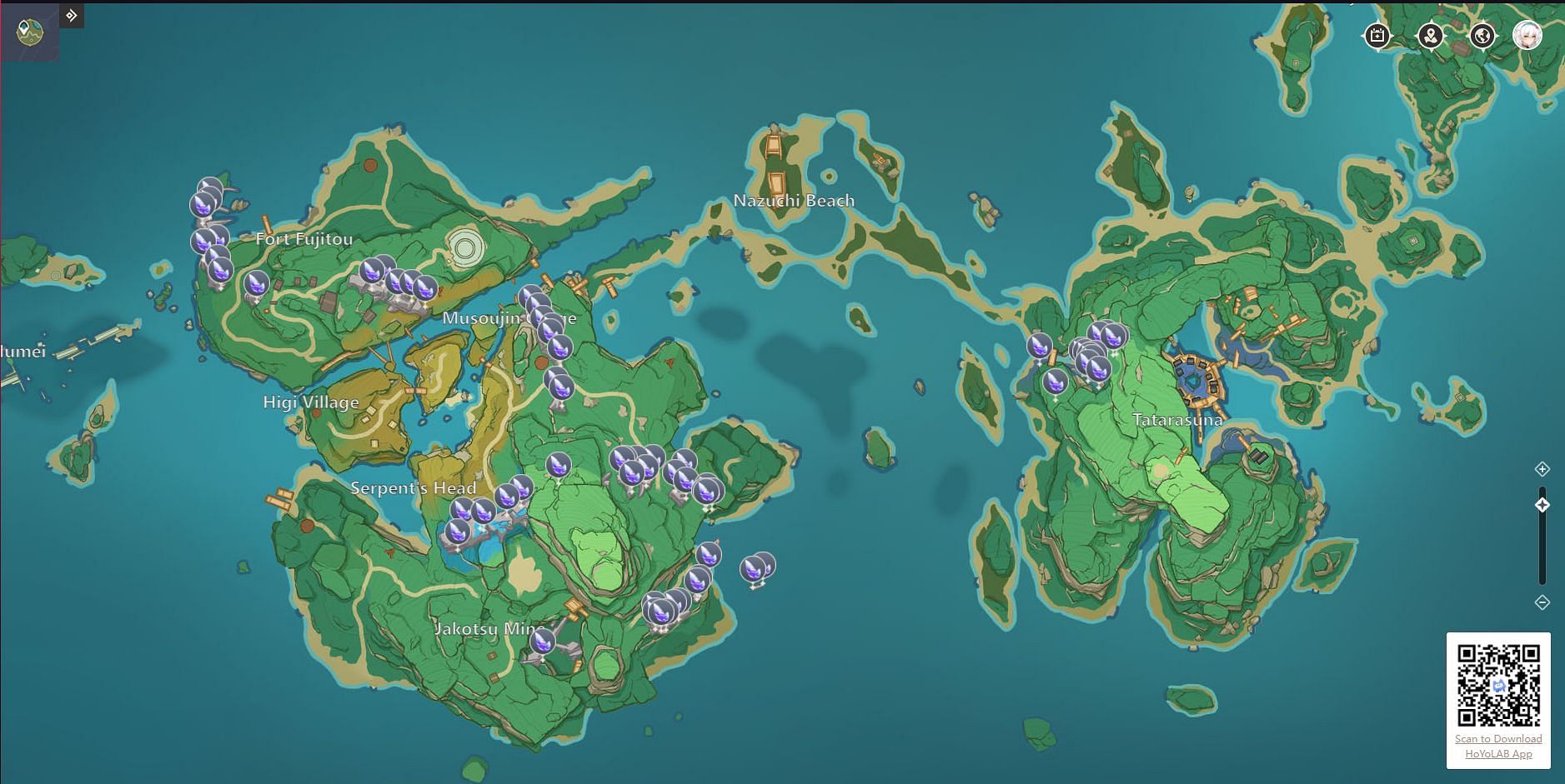 Crystal Marrow location in Genshin Impact&#039;s Inazuma (Image via Teyvat Interactive map)