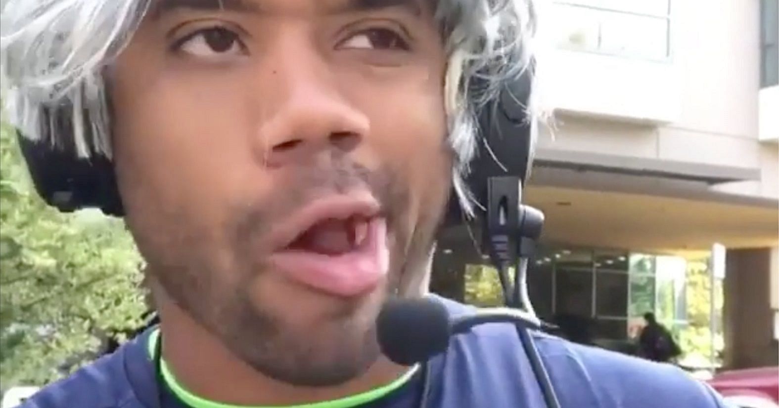 Russell Wilson dressed up as Pete Carroll for Halloween 