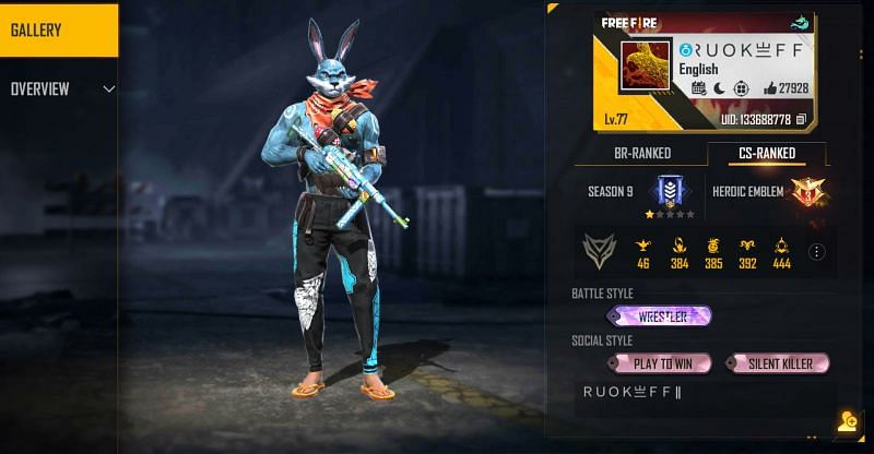 This is 2B Gamer&#039;s Free Fire ID (Image via Free Fire)