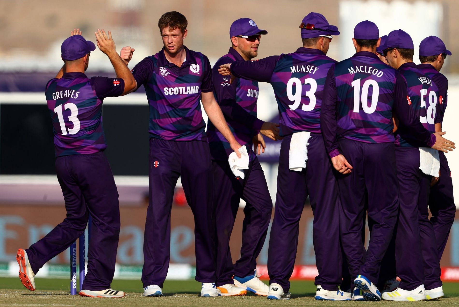 Scotland players celebrate a wicket. Pic: T20WorldCup/ Twitter