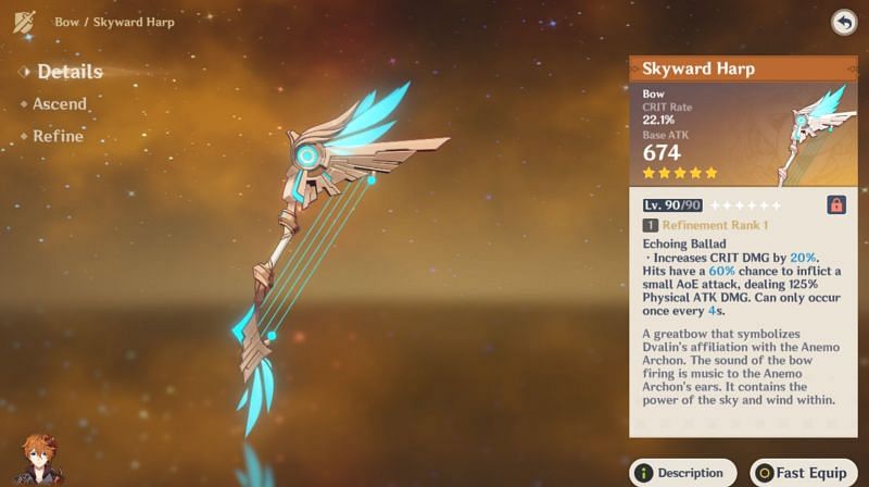 Skyward Harp at max level (Image via Genshin Impact)