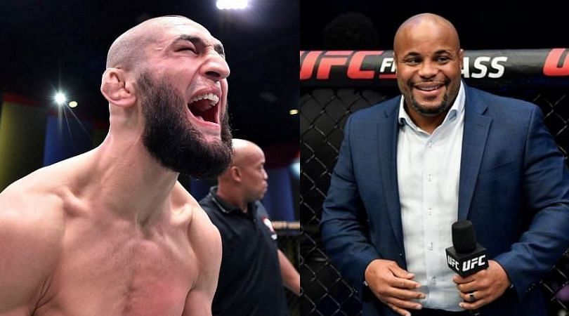 Khamzat Chimaev (left) and Daniel Cormier (right)