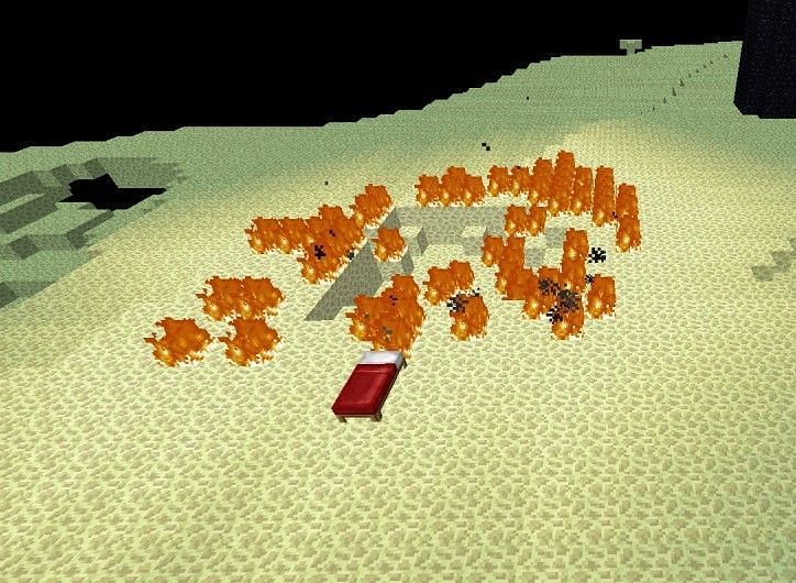 Beds explode in the End (Image via Minecraft)