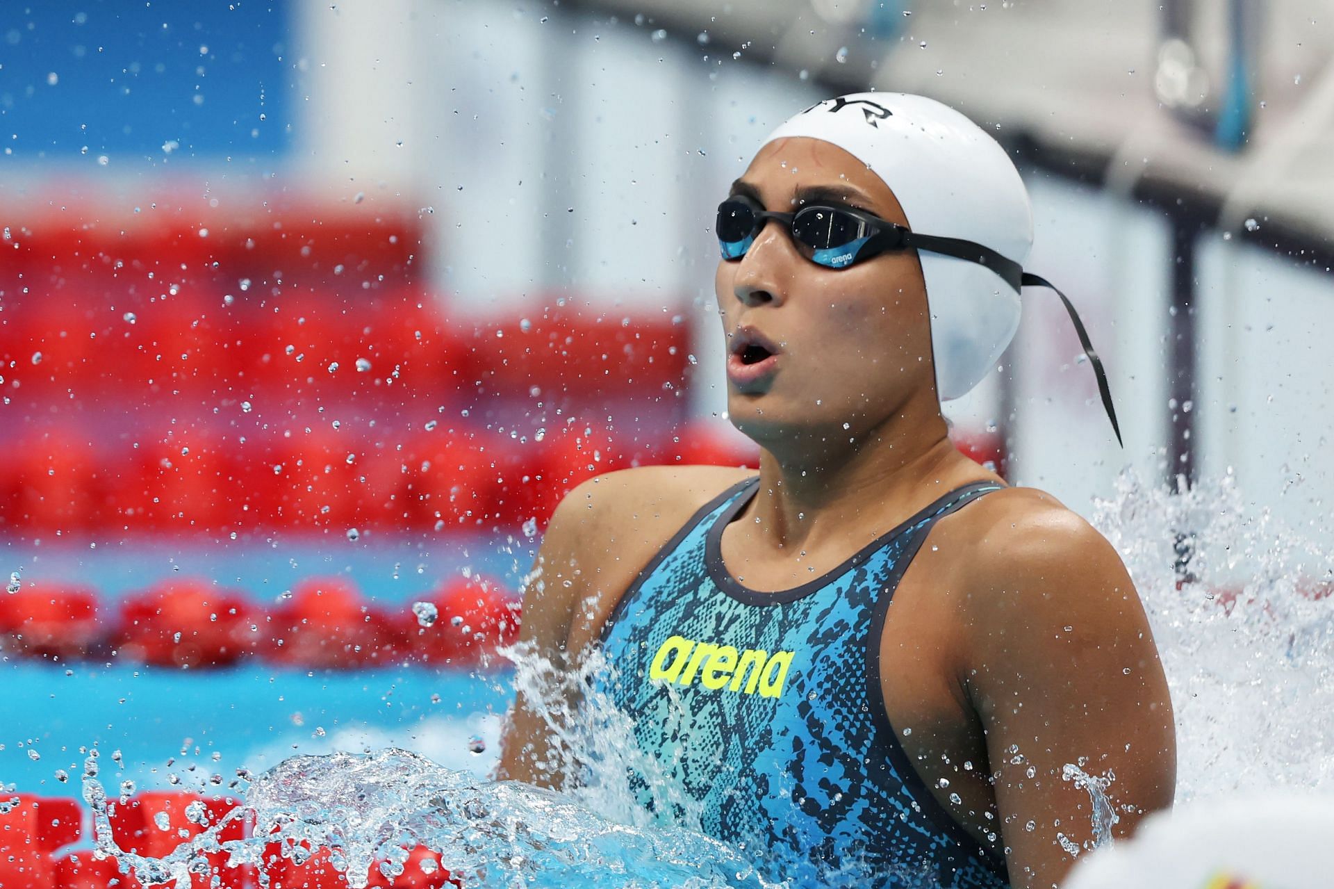 Young Indian swimmer Maana Patel at the Tokyo Olympics. (PC: Getty Images)