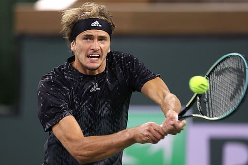 Alexander Zverev in action against Gael Monfils at the BNP Paribas Open