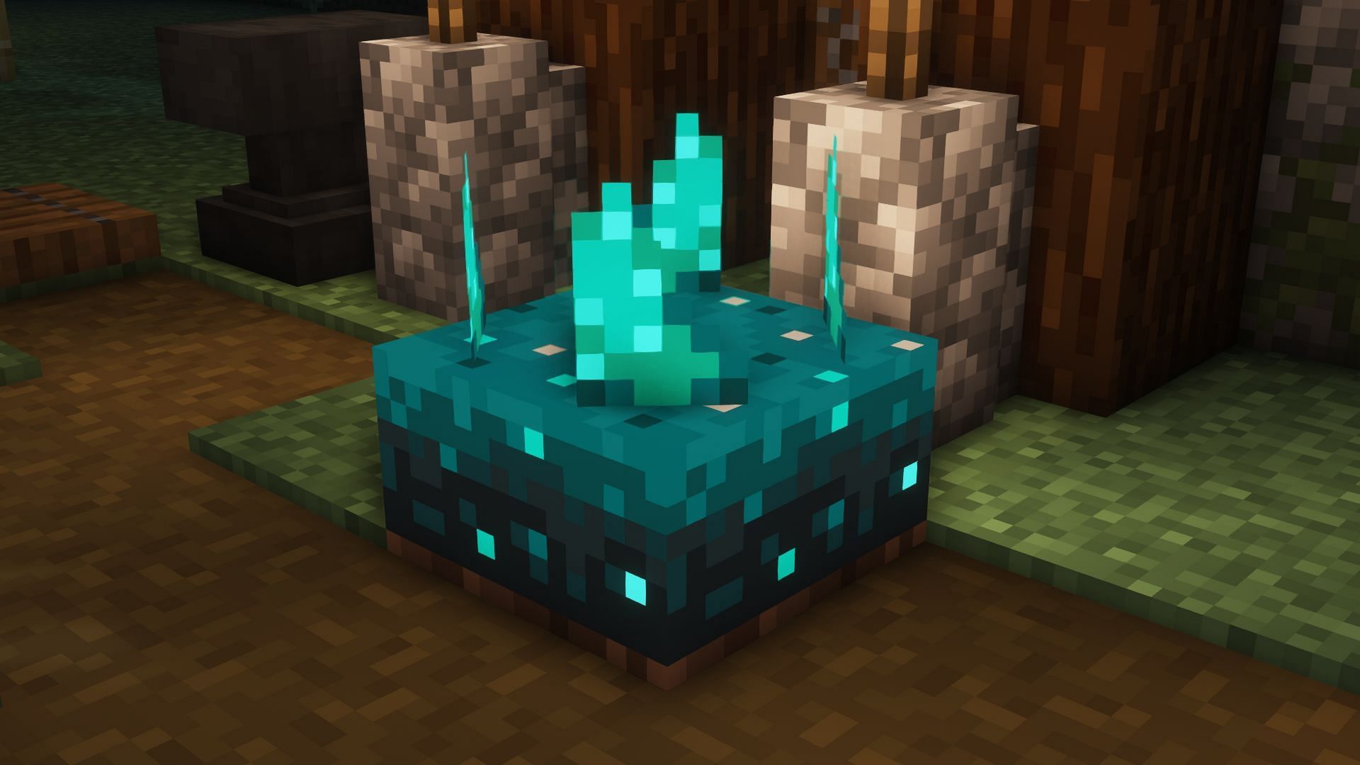 A sculk sensor detecting vibrations (Image via Mojang)