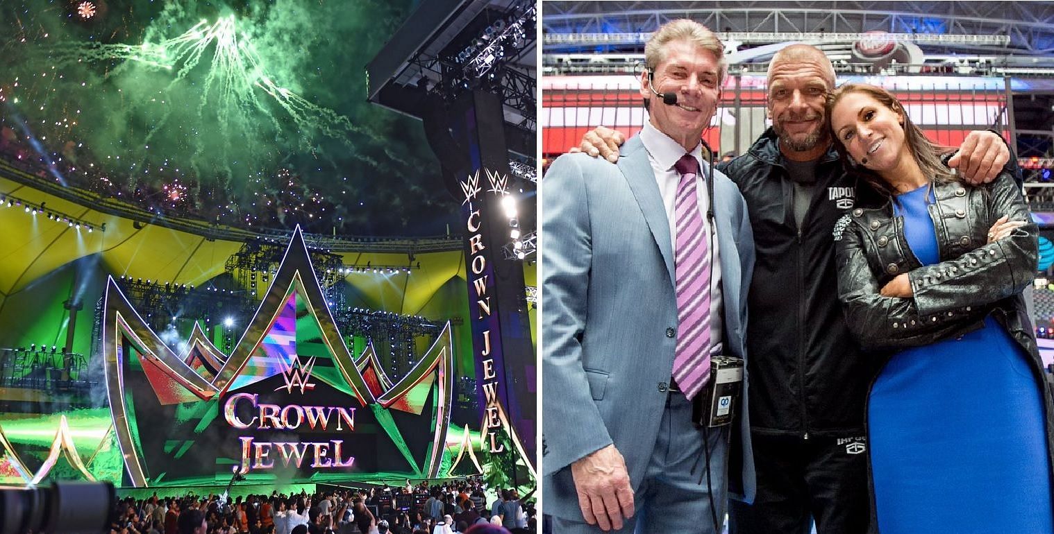 Crown Jewel stage; Vince McMahon, Triple H, and Stephanie McMahon