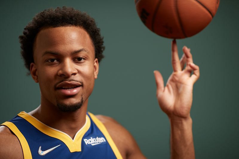 Golden State Warriors wing Moses Moody at the 2021 NBA Rookie Photo Shoot