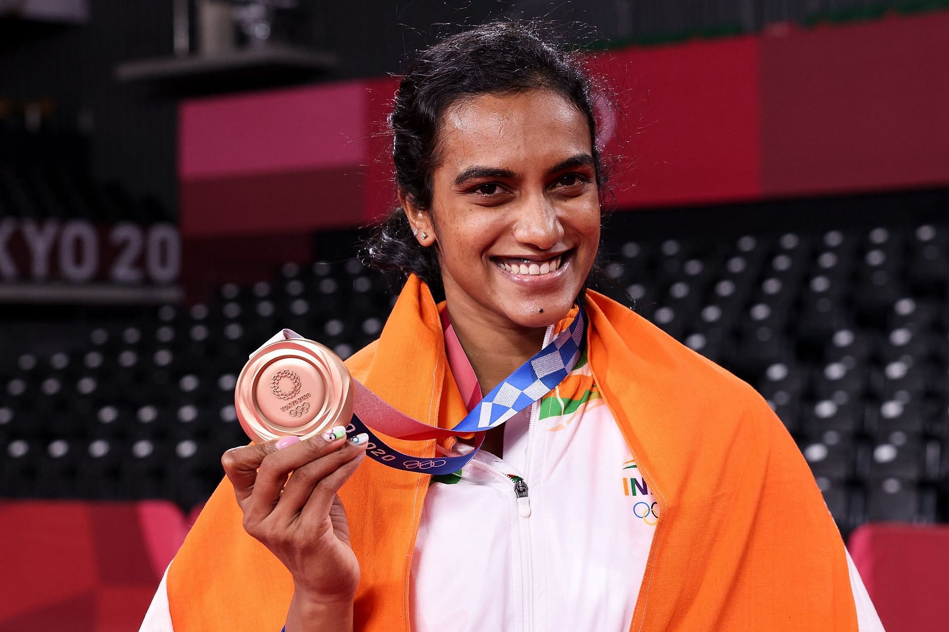 PV Sindhu with her Tokyo Olympic bronze medal.