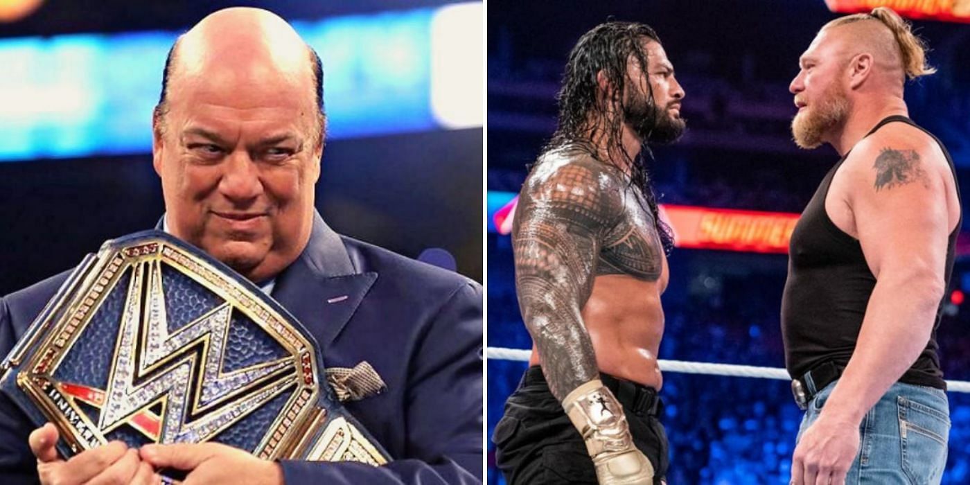 Paul Heyman with Roman Reigns and Brock Lesnar