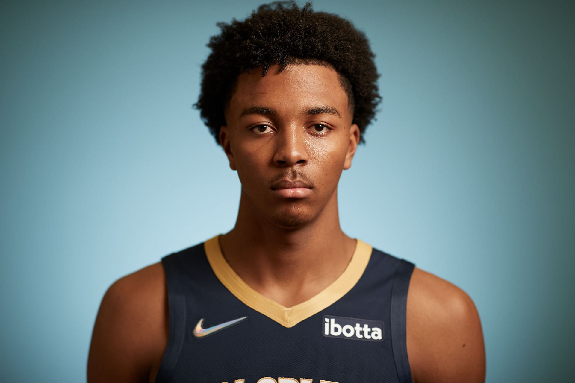 Trey Murphy III #25 of the poses for a portrait during the 2021 NBA rookie photo shoot on August 14, 2021 in Las Vegas, Nevada.