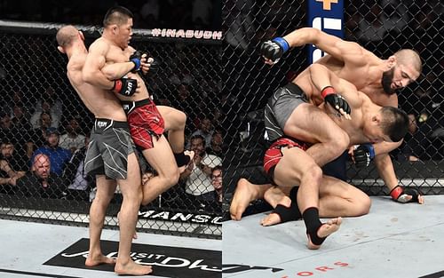 Khamzat Chimaev effortlessly lifts Li Jingliang [Photo via @ufc on Instagram]