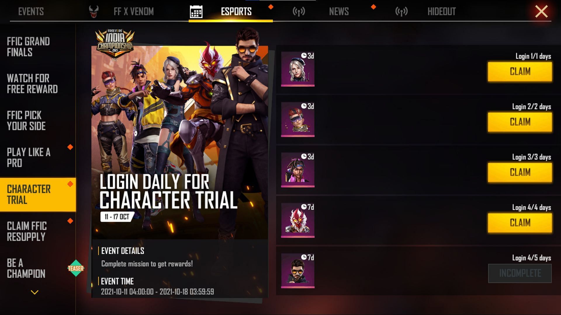 A seven-day trial of the Wukong character is available today (Image via Free Fire)