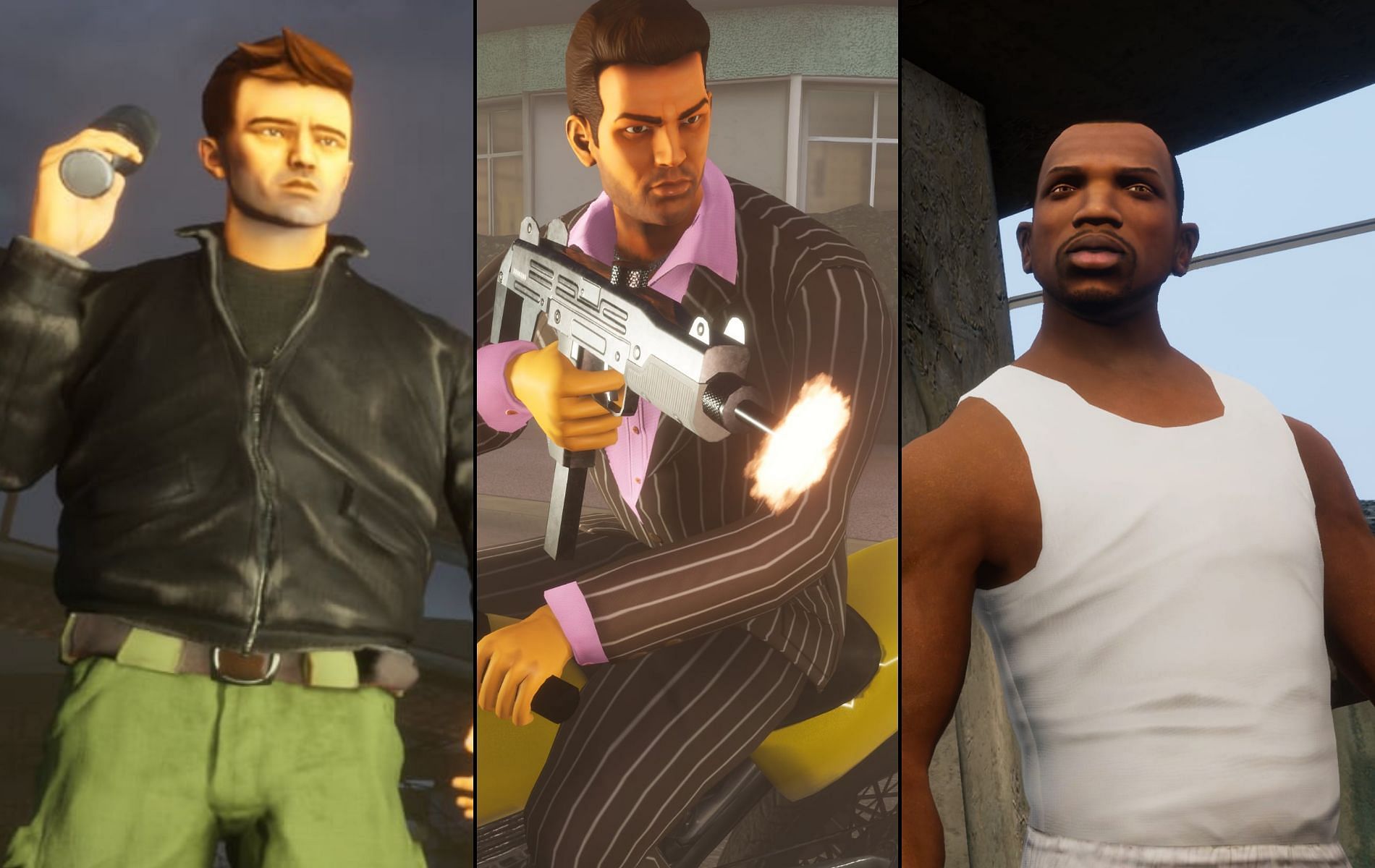 Claude, Tommy Vercetti, and Carl Johnson (Image via Rockstar Games)