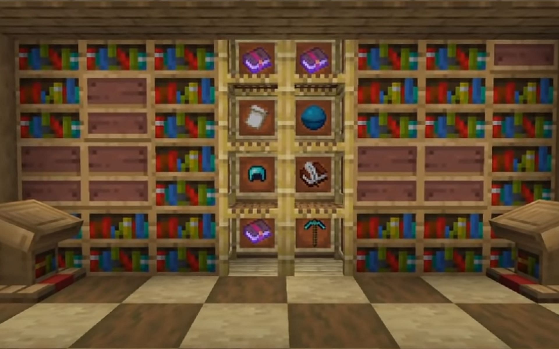 An image of a player&#039;s library in Minecraft. (Image via Mojang/ AverageTunaSandwich on youtube).