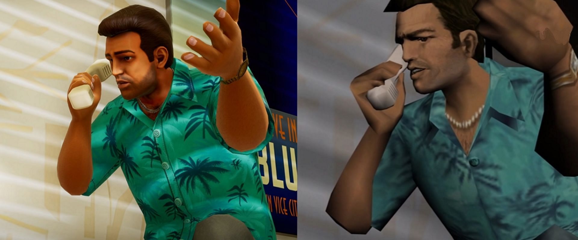 Another comparison between Tommy Vercetti&#039;s two versions (Image via Rockstar Games)