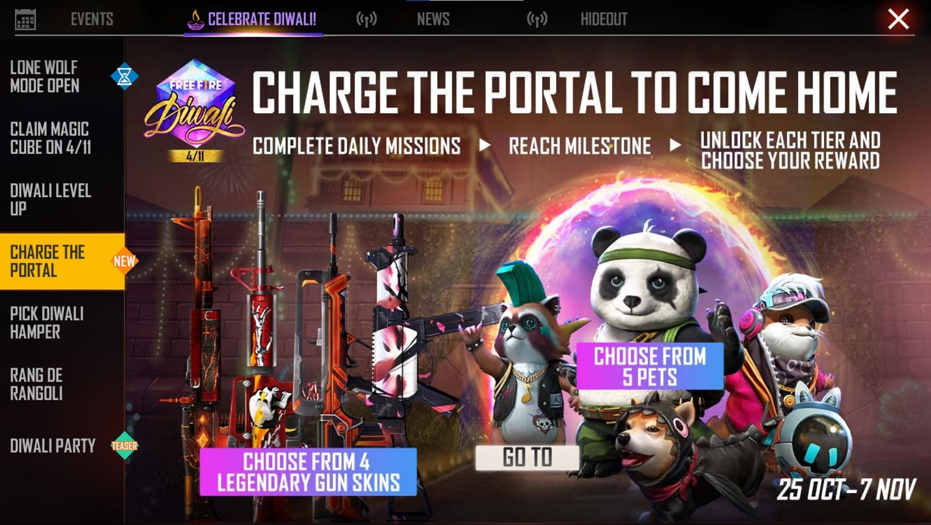 Rewards that users can get from the Charge the Portal event in Free Fire (Image via Free Fire)