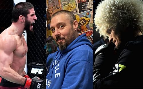 Islam Makhachev (left), Dan Hardy (center), Khabib Nurmagomedov (right) [Credits: @islam_makhachev, @danhardymma, @khabib_nurmagomedov via Instagram]