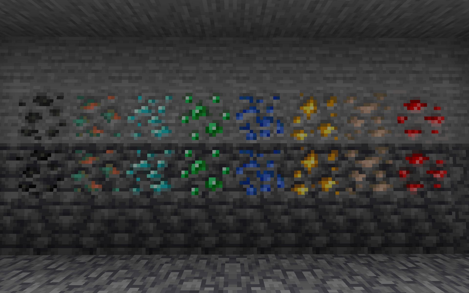 Each ore has a unique in-game texture (Image via Minecraft)