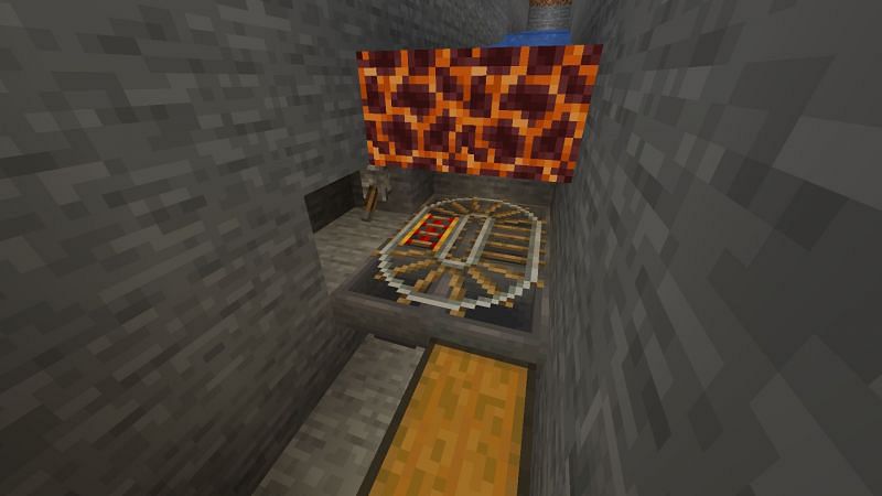 Collection and storage system right under the magma blocks (Image via Mojang)