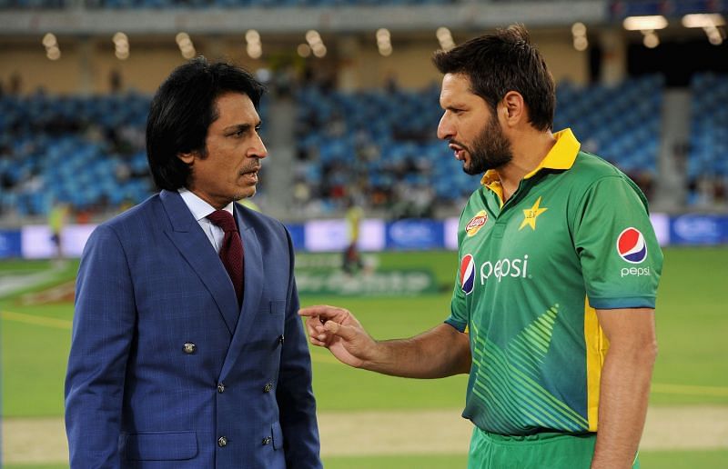 PCB Chairman Ramiz Raja with former Pakistan skipper Shahid Afridi